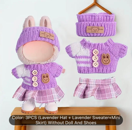 3pcs Light Purple Outfit clothes for Labubu